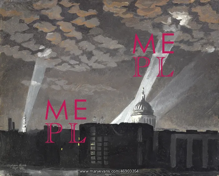 : St Paul's and St Bride's Floodlit, by Stephen Bone : St Paul's and St Bride's Floodlit, by Stephen Bone