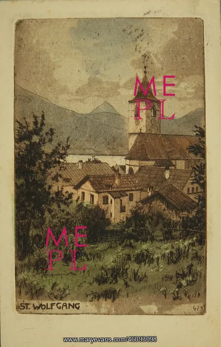 : St. Wolfgang. About 1910. Original Etching by : St. Wolfgang. About 1910. Original Etching by