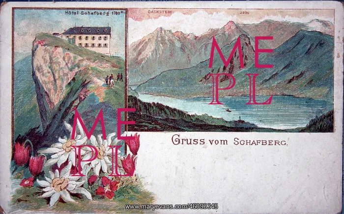 : St. Wolfgang. Greeting card from Schafberg with : St. Wolfgang. Greeting card from Schafberg with