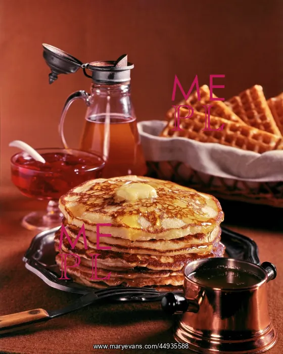: Stack of Pancakes Melting Butter Pitcher Maple Syrup : Stack of Pancakes Melting Butter Pitcher Maple Syrup