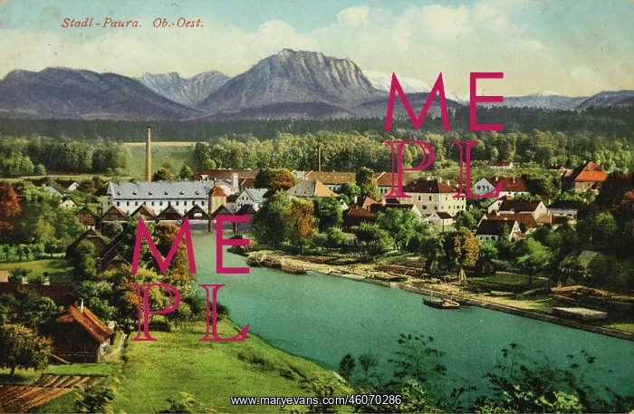  : Stadl-Paura. View with Traun and salt huts and