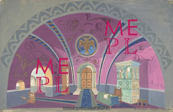 : Stage Design Showing a Vaulted Hall with Double-Headed : Stage Design Showing a Vaulted Hall with Double-Headed