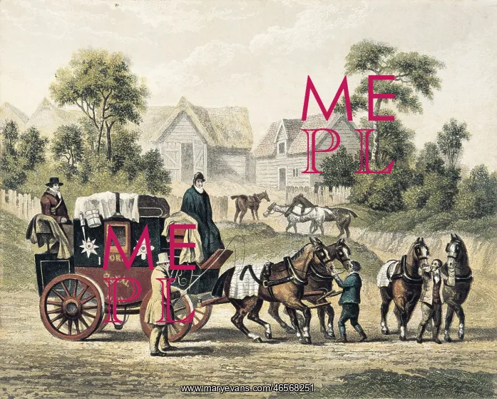 : Stagecoach (19th c.). Engraving : Stagecoach (19th c.). Engraving