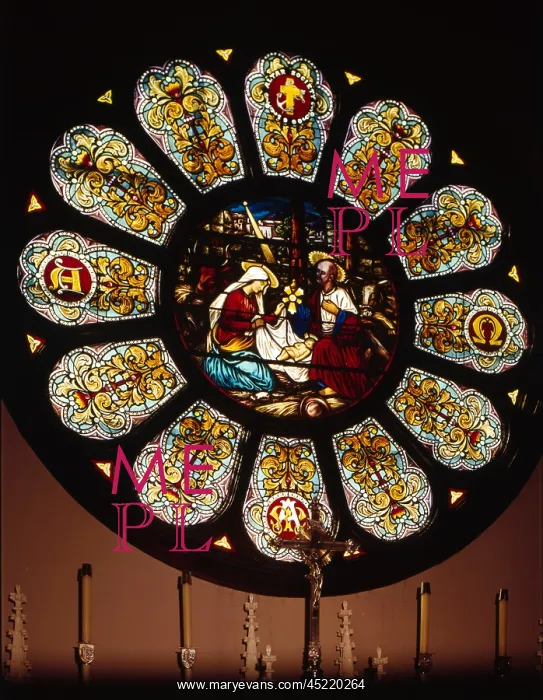 : Stained Glass. Detail of Rose Window, Church ? : Stained Glass. Detail of Rose Window, Church ?