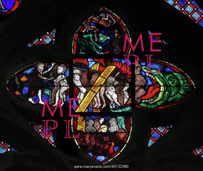 : Stained glass window detail, Cathedral Saint-Samson : Stained glass window detail, Cathedral Saint-Samson