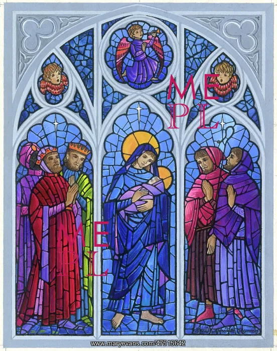 : Stained glass window with Madonna and Chiild : Stained glass window with Madonna and Chiild