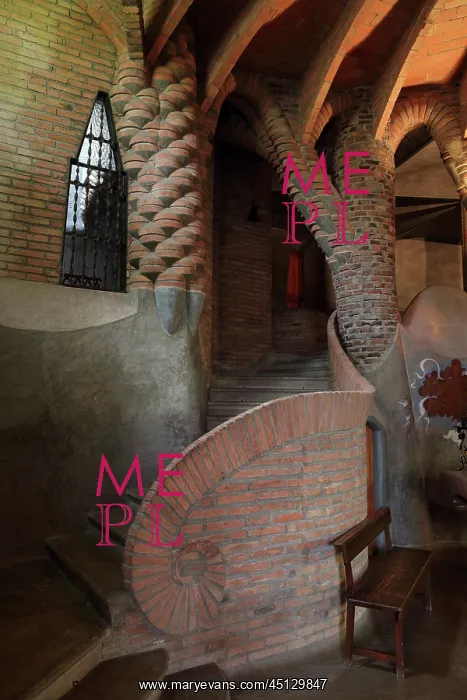 : Staircase and columns, Crypta Guell, Colonia Guell : Staircase and columns, Crypta Guell, Colonia Guell