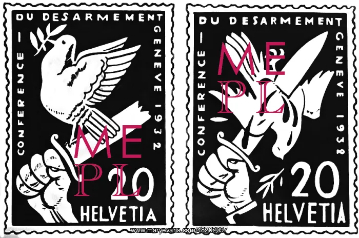 : Stamp of the disarmament conference in Geneva next to a Sovi : Stamp of the disarmament conference in Geneva next to a Sovi