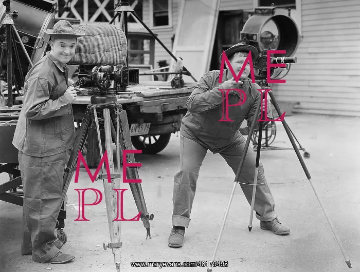: Stan Laurel and Oliver Hardy at a shooting : Stan Laurel and Oliver Hardy at a shooting