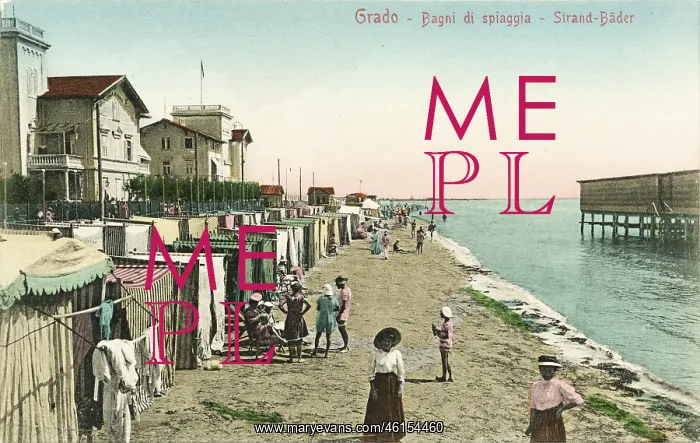 : Grado. Stand and bathing tents in Grado. 1909. Postcard : Grado. Stand and bathing tents in Grado. 1909. Postcard