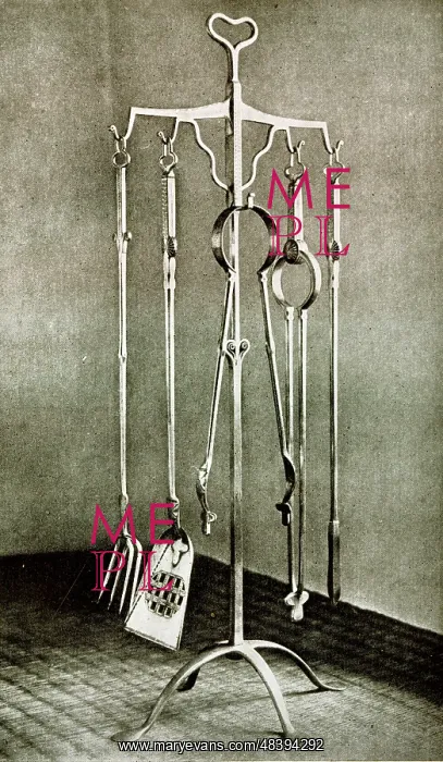 : Stand of fire irons in polished wrought iron : Stand of fire irons in polished wrought iron