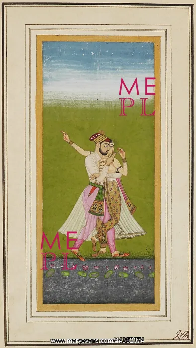 : Standing lovers embracing by a lotus pool : Standing lovers embracing by a lotus pool