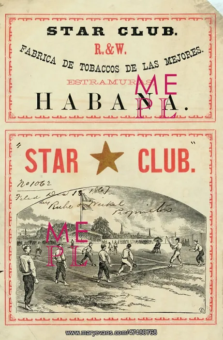  : Star club. Print of tobacco package label showing a baseball game from the third base side