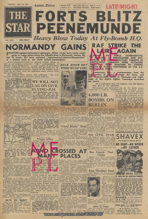 : The Star front page Air raid on Peenemunde : The Star front page Air raid on Peenemunde