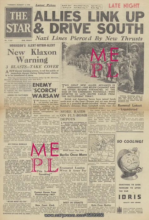 : The Star front page Allies capture Avranches : The Star front page Allies capture Avranches