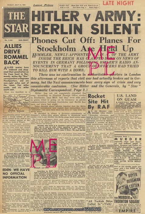 : The Star front page Assassination attempt on Hitler : The Star front page Assassination attempt on Hitler