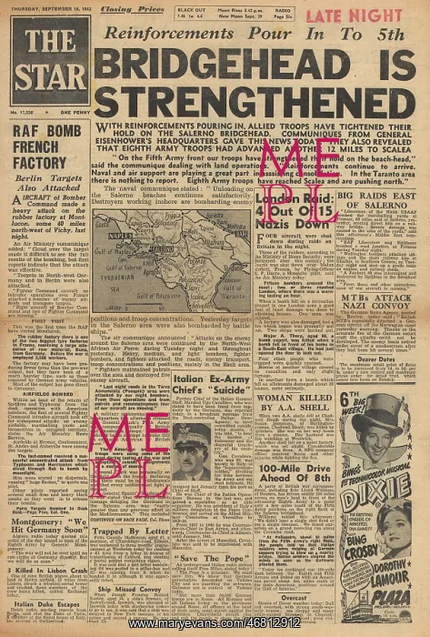 : The Star front page Battle for Salerno : The Star front page Battle for Salerno
