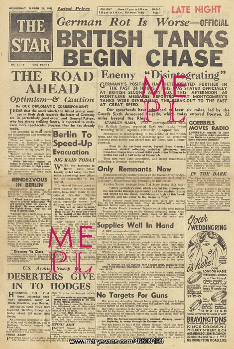 : The Star front page British forces advance into Germany : The Star front page British forces advance into Germany