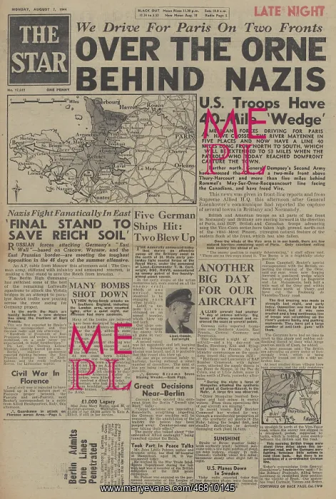 : The Star front page British forces cross River Orne : The Star front page British forces cross River Orne