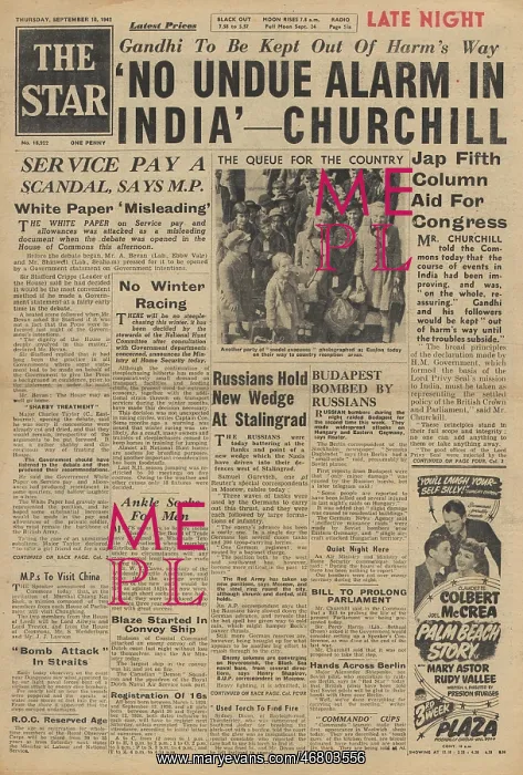 : The Star front page Churchill speech on India