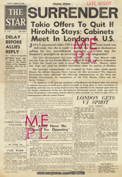 : The Star front page Japan surrenders : The Star front page Japan surrenders