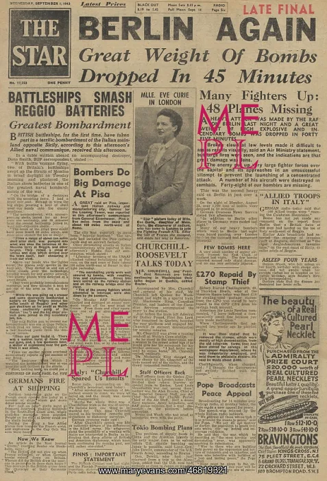: The Star front page RAF bomb Berlin : The Star front page RAF bomb Berlin