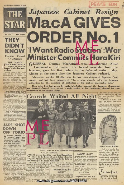 : The Star front page Surrender of Japan : The Star front page Surrender of Japan