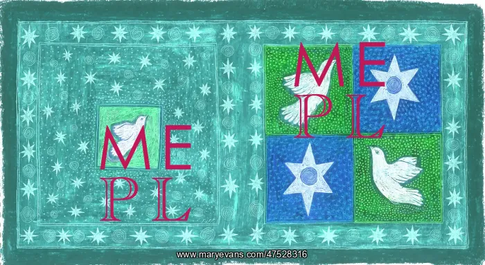: Stars and Doves on a green starry background : Stars and Doves on a green starry background