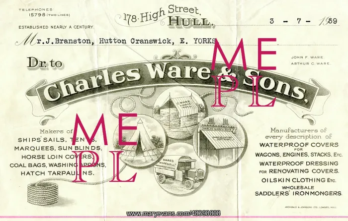 : Stationery, Charles Ware & Sons, Sails, Tents and Blinds : Stationery, Charles Ware & Sons, Sails, Tents and Blinds