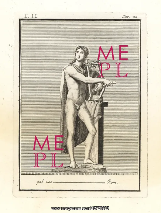  : Statue of Apollo with halo, cithara (lyre) and plectrum
