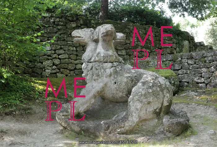 : Statue of Cerberus, Garden of Bomarzo, Bomarzo, Lazio, Italy : Statue of Cerberus, Garden of Bomarzo, Bomarzo, Lazio, Italy