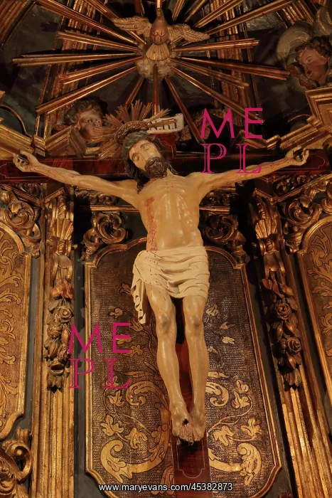 : Statue of Christ on the cross in a chapel in the : Statue of Christ on the cross in a chapel in the