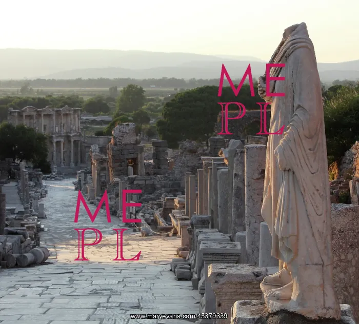 : Statue on Curetes Street and the Library of Celsus : Statue on Curetes Street and the Library of Celsus