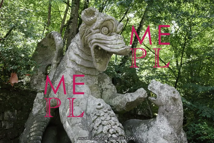 : Statue of dragon fighting, Garden of Bomarzo : Statue of dragon fighting, Garden of Bomarzo
