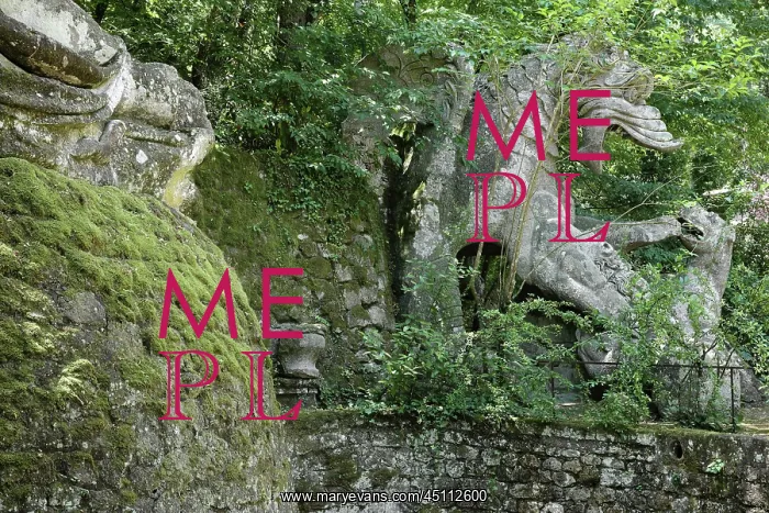 : Statue of dragon fighting, Garden of Bomarzo : Statue of dragon fighting, Garden of Bomarzo