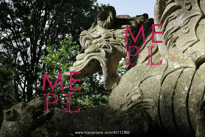 : Statue of dragon fighting, Garden of Bomarzo : Statue of dragon fighting, Garden of Bomarzo