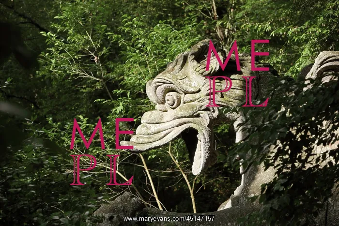 : Statue of dragon, Garden of Bomarzo, Bomarzo, Lazio, Italy : Statue of dragon, Garden of Bomarzo, Bomarzo, Lazio, Italy