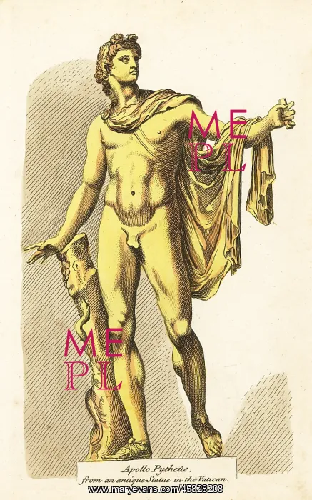 : Statue of the Greek / Roman god Apollo with python : Statue of the Greek / Roman god Apollo with python