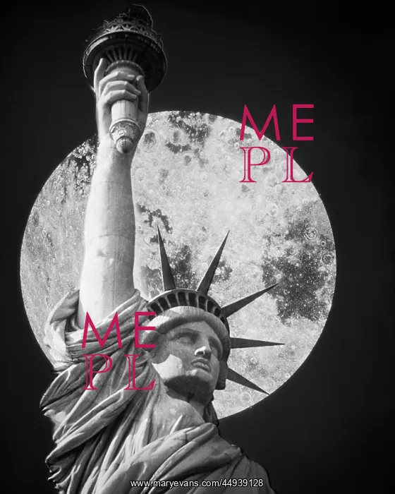 : Statue of Liberty Shown from Bust up Full Moon in Backgro : Statue of Liberty Shown from Bust up Full Moon in Backgro