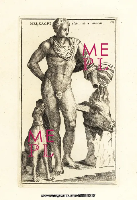 : Statue of Meleager, mythical hero of Aetolia : Statue of Meleager, mythical hero of Aetolia