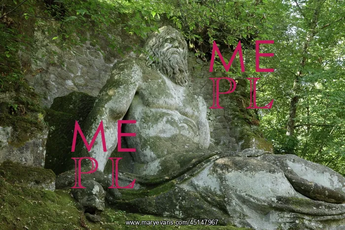 : Statue of Neptune, Garden of Bomarzo, Bomarzo, Lazio, Italy : Statue of Neptune, Garden of Bomarzo, Bomarzo, Lazio, Italy