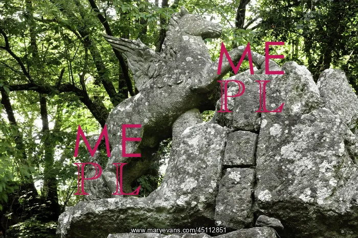 : Statue of Pegasus, Garden of Bomarzo, Bomarzo, Lazio, Italy : Statue of Pegasus, Garden of Bomarzo, Bomarzo, Lazio, Italy