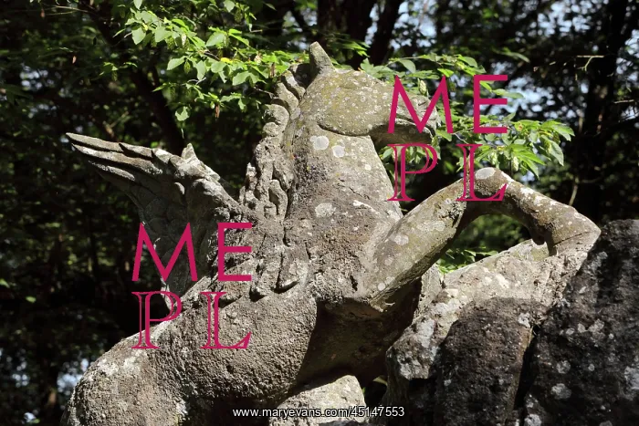 : Statue of Pegasus, Garden of Bomarzo, Bomarzo, Lazio, Italy : Statue of Pegasus, Garden of Bomarzo, Bomarzo, Lazio, Italy