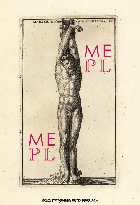 : Statue of the satyr Marsyas tied to a tree and flayed alive : Statue of the satyr Marsyas tied to a tree and flayed alive