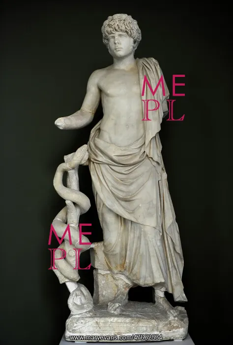 : Statue of a young Roman depicted as Asklepion. From : Statue of a young Roman depicted as Asklepion. From