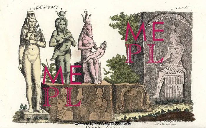 : Statues of the Egyptian goddess Isis in different forms : Statues of the Egyptian goddess Isis in different forms
