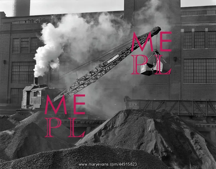 : Steam Engine Clamshell Crane Loading Mounds of Asphalt : Steam Engine Clamshell Crane Loading Mounds of Asphalt