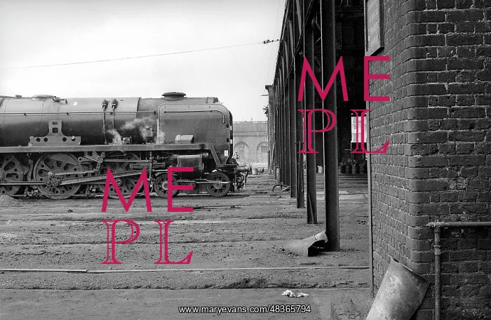 : Steam engine outside Nine Elms New Shed : Steam engine outside Nine Elms New Shed