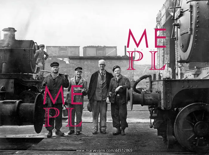 : Steam fitters at loco shed, Exeter St David's, Devon : Steam fitters at loco shed, Exeter St David's, Devon