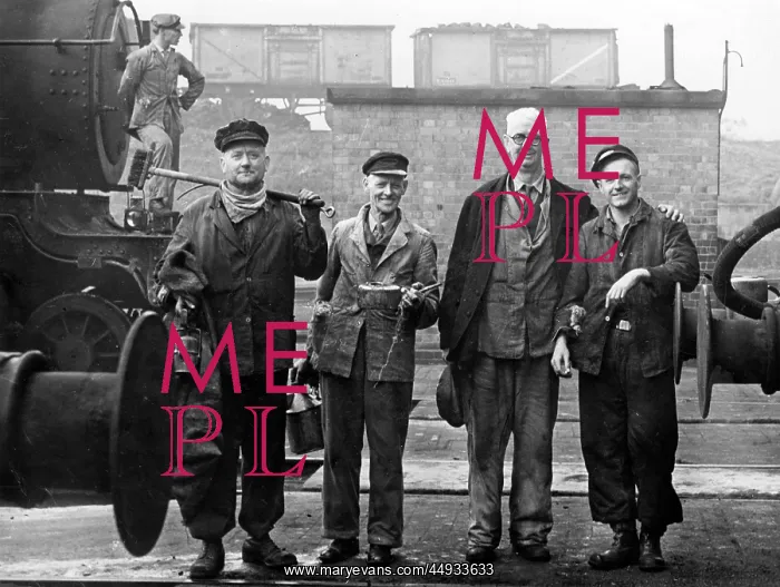 : Steam fitters at loco shed, Exeter St David's, Devon : Steam fitters at loco shed, Exeter St David's, Devon